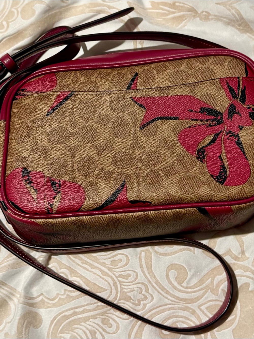 Coach Floral Bow Coated Canvas Crossbody in Brown and Pink - Picture 2 of 3